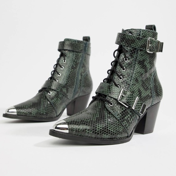 Asos Design Western Lace-Up Boots in Snake Print - Picture 1 of 6